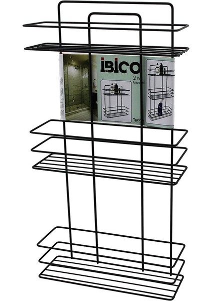 Siyah 3 Katlı - Dikdörtgen Metal Banyo Köşelik - Duşkabin Raf - Şampuanlık (5224)