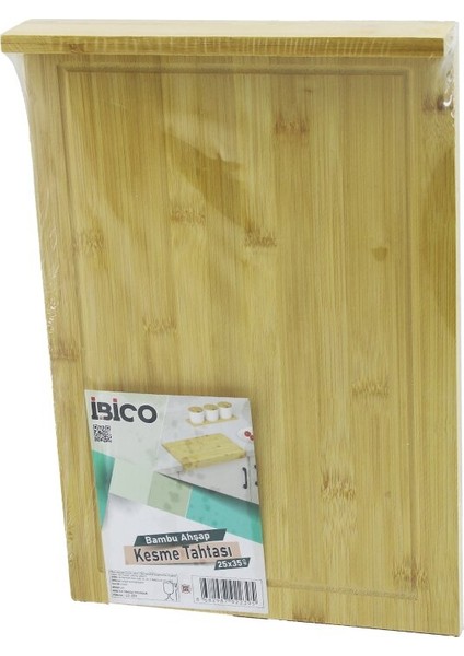 25X35CM Ahşap Bambu Kesim Panosu - Kesme Tahtası Tezgah Üstü Kanallı - Kenar Destekli (4887)