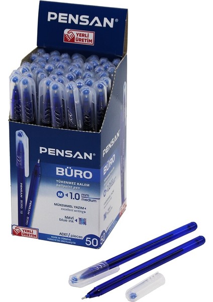 50 Adet Pensan Büro Mavi Tükenmez Kalem M-Medium - 1.0mm Uç (4887)