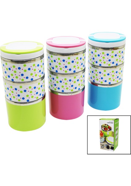 Çiçekli 3lü Sefer Tası - Saklama Kabı Renkli 1.26LT (4887)