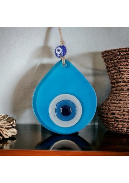 Orta Boy Şeffaf Turkuaz Damla Desen Nazar Boncuklu Duvar Dekoru Cam Duvar Süsü modelleri