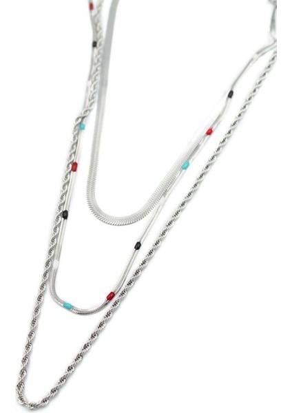 3'lü Çelik Kolye - Gümüş