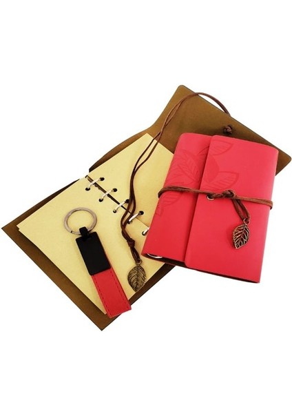 Özel Ahşap Kutulu Kırmızı Deri Defter ve Anahtarlık Set fiyatları