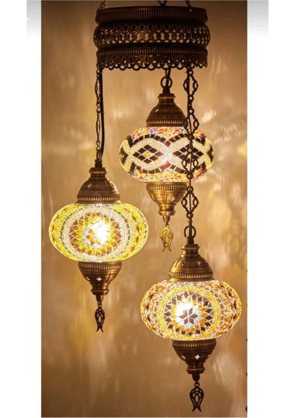 Mozaik 3lü Avize Sarkıt Otantik Lamba