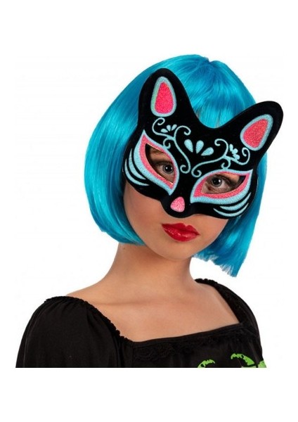 Siyah Süet Mavi Kırmızı Simli Kedi Maskesi modelleri