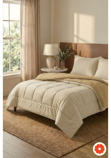 Çift Taraflı %100 Pamuk Yorgan Takımı Yastık Kılıflı | Bej-Ekru Çift Kişilik fiyatları