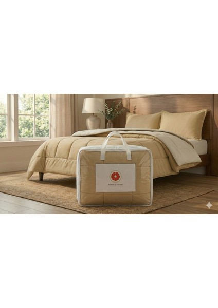 Çift Taraflı %100 Pamuk Yorgan Takımı Yastık Kılıflı | Bej-Ekru Çift Kişilik modelleri