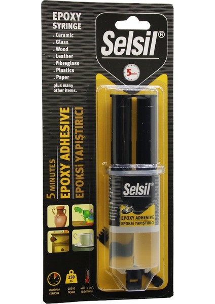 Selsil Epoxy Syrınge Adhesive Şırınga Epoksi Yapıştırıcı 28GR. Alüminyum - Cam - Porselen - S
