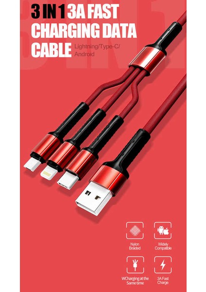 Siyah LC93 3 In 1 USB Kablo fırsatları