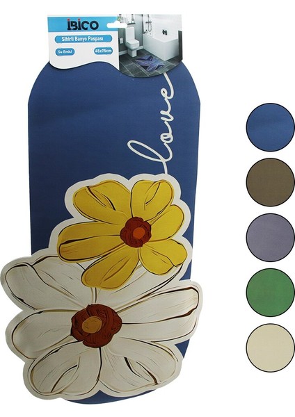 Çiçek Figürlü - Renkli 45X75CM Su Emici - Sihirli Banyo Paspası Elastik (4887)