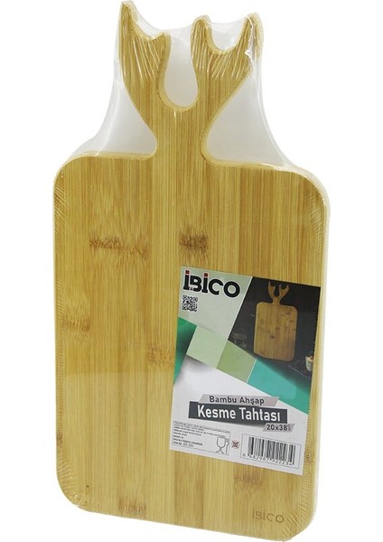 DİKDÖRTGEN=22X38CM Ahşap Bambu Kesim Panosu - Kesme Tahtası Geyik Boynuz Figür Saplı (4887)