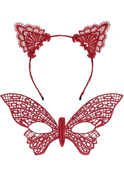Gösterişli Kırmızı Dantel Maske ve Taç Seti 7 No – Masquerade ve Davetler Için (4940) fiyatları