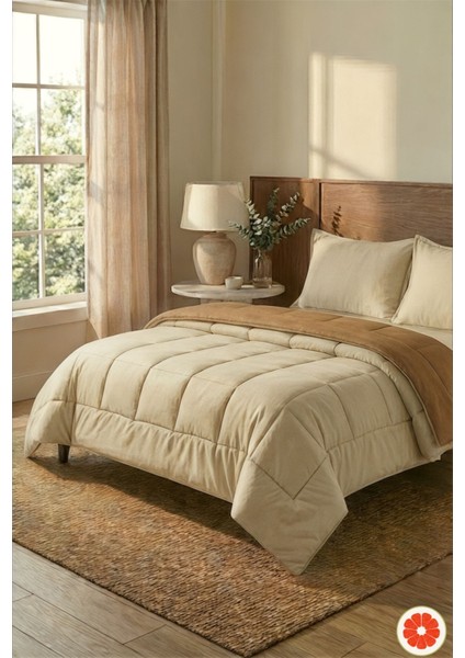 Çift Taraflı %100 Pamuk Yorgan Takımı Yastık Kılıflı | Kahve-Ekru Çift Kişilik fiyatları