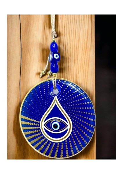 Gold Puantiyeli Mavi Cam Nazar Boncuklu Göz Duvar Süsü fiyatları