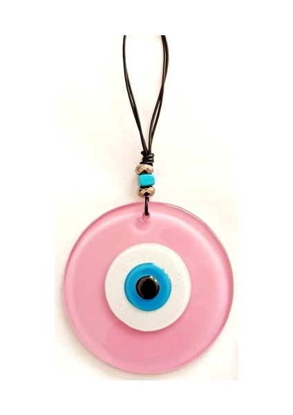 Pembe Renk Cam Nazar Boncuklu El Yapımı Özel Tasarım Duvar Süsü Hediyelik Eşya
