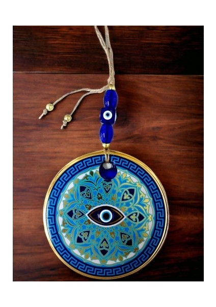 Nazar Boncuk Gözlü Mavi Çizgili Duvar Süsü Desenli Duvar Dekoru