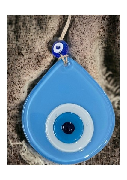 Orta Boy Mavi Damla Desen Nazar Boncuklu Duvar Dekoru Cam Duvar Süsü