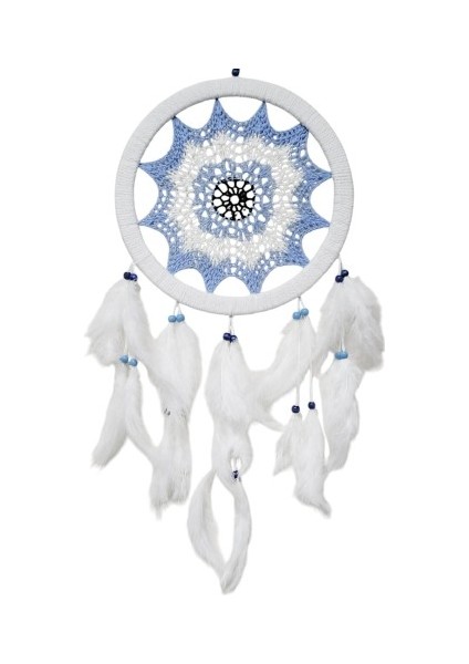 Buz Mavisi Renginde Nazar Motifli Kuş Tüylü Duvar Süsü