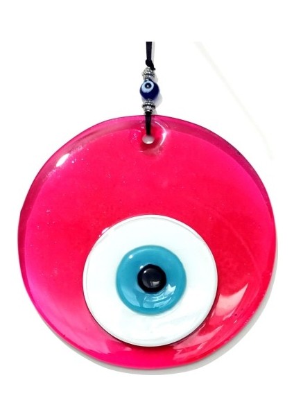 Şeffaf Pembe El Yapımı Cam Nazar Boncuklu Duvar Dekoru