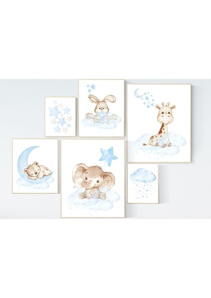 Orman Fidanlığı Baskıları: Bebek Hayvanlar, Yıldızlar ve Ay Duvar Sanatı