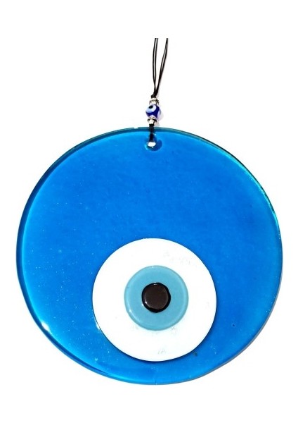 Mavi Renk 16 Santimetre El Yapımı Cam Nazar Boncuğu Duvar Süsü