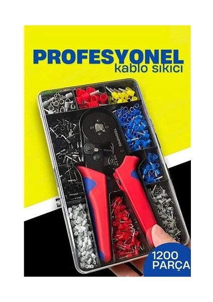 Terminal Sıkma Pensesi + Yüksük Sıkma Pensesi 1200 Parça Kablo Pabucu Seti Hsc8 6-4A