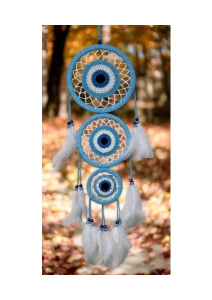 Nazar Motifli Üç Çemberli Turkuaz Duvar Dekoru modelleri