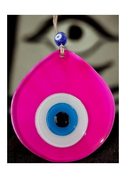 Orta Boy Şeffaf Pembe Damla Desen Nazar Boncuklu Duvar Dekoru Cam Duvar Süsü