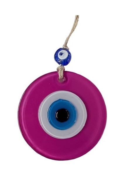 Pembe Nazar Boncuklu Duvar Süsü 10 cm Cam Duvar Dekoru