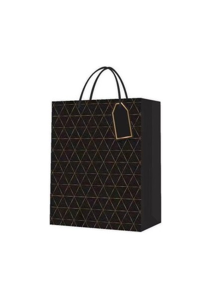 Desenli Siyah Küçük Karton Çanta