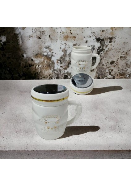 Ayna Kapaklı Panda Desenli Porselen Kupa Bardak Beyaz Kupa Bardak fiyatları