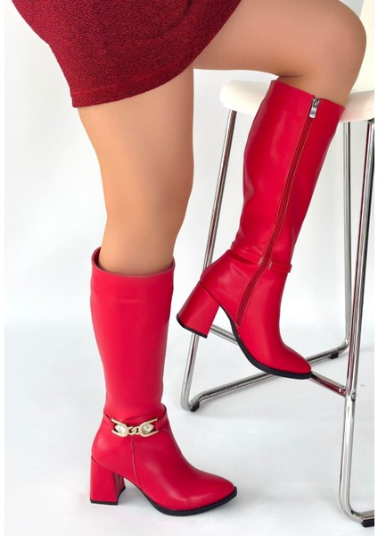 Mooni Kırmızı Cilt Topuklu Çizme fiyatları