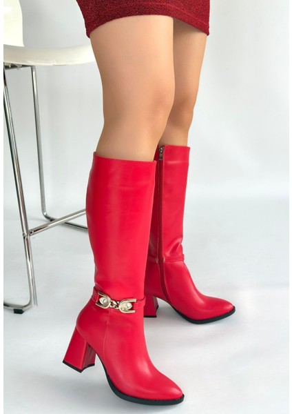 Mooni Kırmızı Cilt Topuklu Çizme modelleri