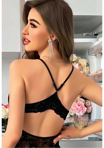 Dantel Yakalı Siyah Tül Mini Gecelik Fantezi Iç Giyim fiyatları