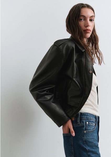 Kahverengi Suni Deri Ceket 1110782-90892 modelleri