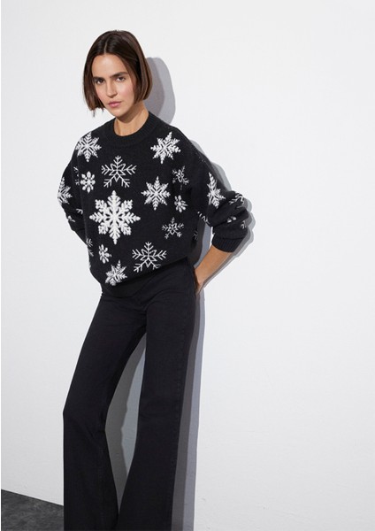 Yılbaşı Temalı Siyah Kazak 1710861-900