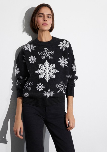 Yılbaşı Temalı Siyah Kazak 1710861-900 modelleri