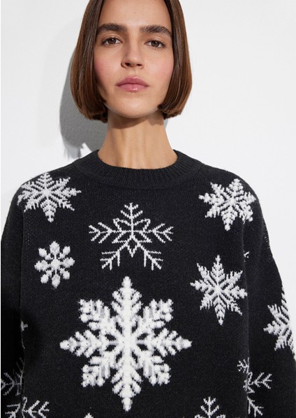 Yılbaşı Temalı Siyah Kazak 1710861-900