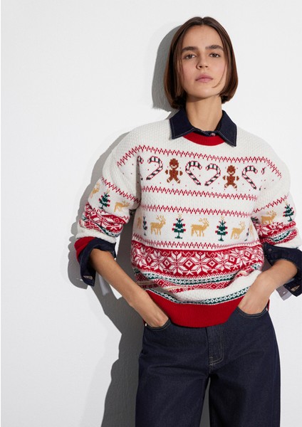 Yılbaşı Temalı Ekru Kazak 1710863-70057