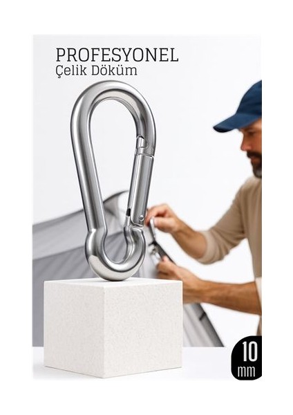 Çelik Yan Açılır Karabina -10 mm Kamp, Tırmanış ve Günlük Kullanım Için Güvenli Kilit