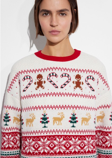 Yılbaşı Temalı Ekru Kazak 1710863-70057