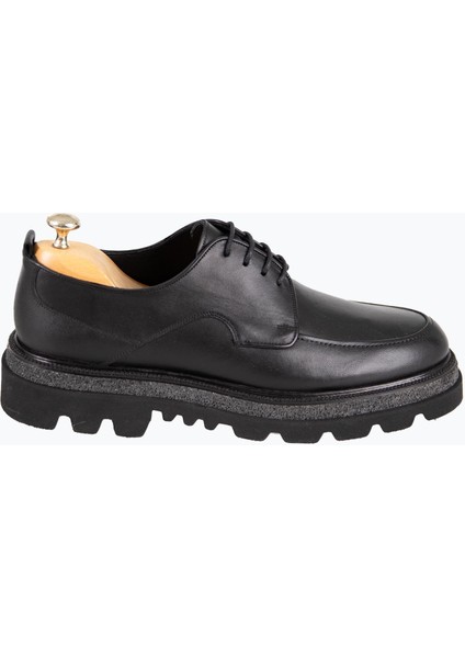 Erkek Bağcıklı Eva Taban Deri Ayakkabı Siyah