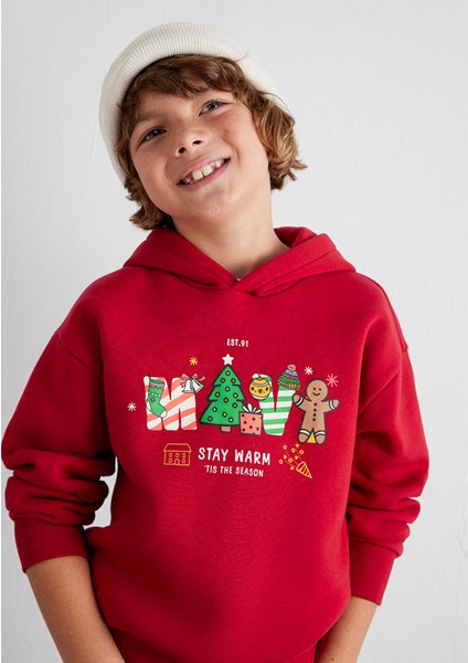 Yılbaşı Temalı Kırmızı Sweatshirt 6S10177-70390