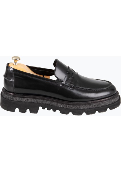 Erkek Loafer Ayakkabı Hakiki Deri Yüksek Eva Rahat Taban Siyah Açma