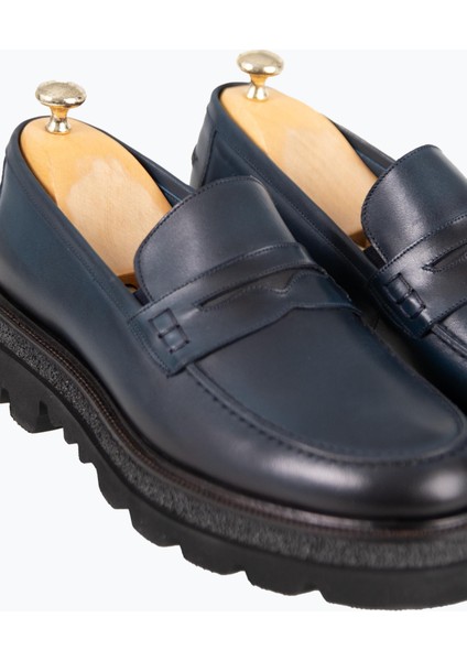 Erkek Loafer Ayakkabı Hakiki Deri Yüksek Eva Rahat Taban Lacivert modelleri