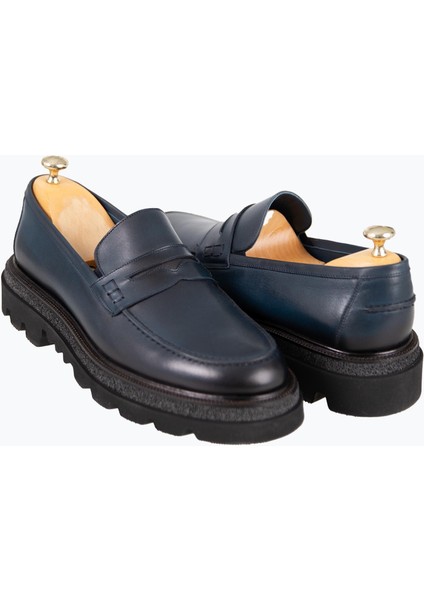 Erkek Loafer Ayakkabı Hakiki Deri Yüksek Eva Rahat Taban Lacivert fırsatları