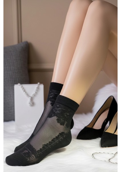 2 Çift Taç Motif Bilek Boy Tül Çorap fiyatları