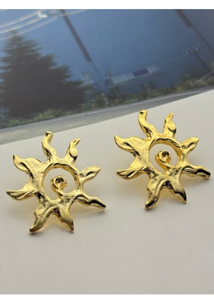 Spiral Güneş Altın Kaplama Küpe