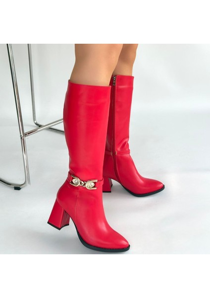 Mooni Kırmızı Cilt Topuklu Çizme fırsatları