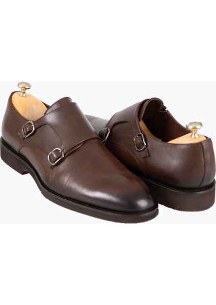Erkek Klasik Ayakkabı Çift Tokalı Hakiki Deri Eva Taban Kahverengi fırsatları